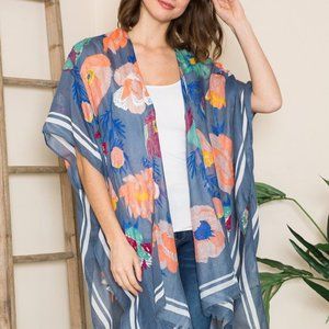 Justin Taylor Floral Raw Hem Side Slit Kimono